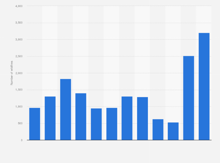 Statistic: Number of wildfires in Guyana from 2013 to 2024