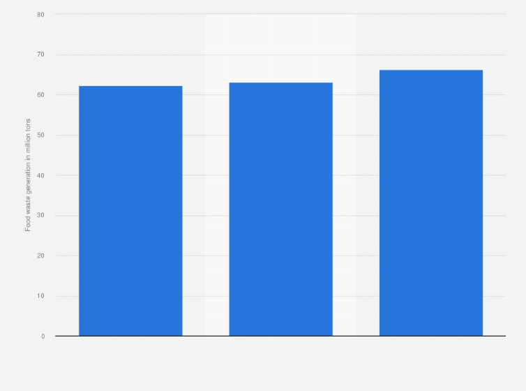 Statistic: Estimated volume of food waste generated in the United States from 2016 to 2019 (in million tons)