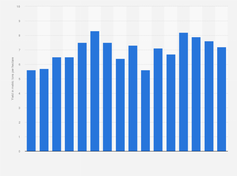 Statistic: Yield of maize in Australia from financial year 2010 to 2025 (in metric tons per hectare)
