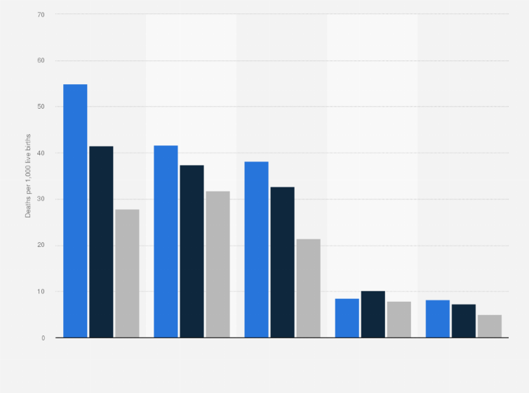 Statistic: Postneonatal mortality rates for the five leading causes of postneonatal death in the U.S. from 2013 to 2015, by urbanization level (per 1,000 live births)